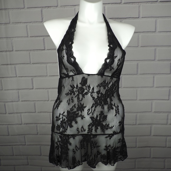 Victoria's Secret Other - Victoria’s Secret L black lace halter Chemise